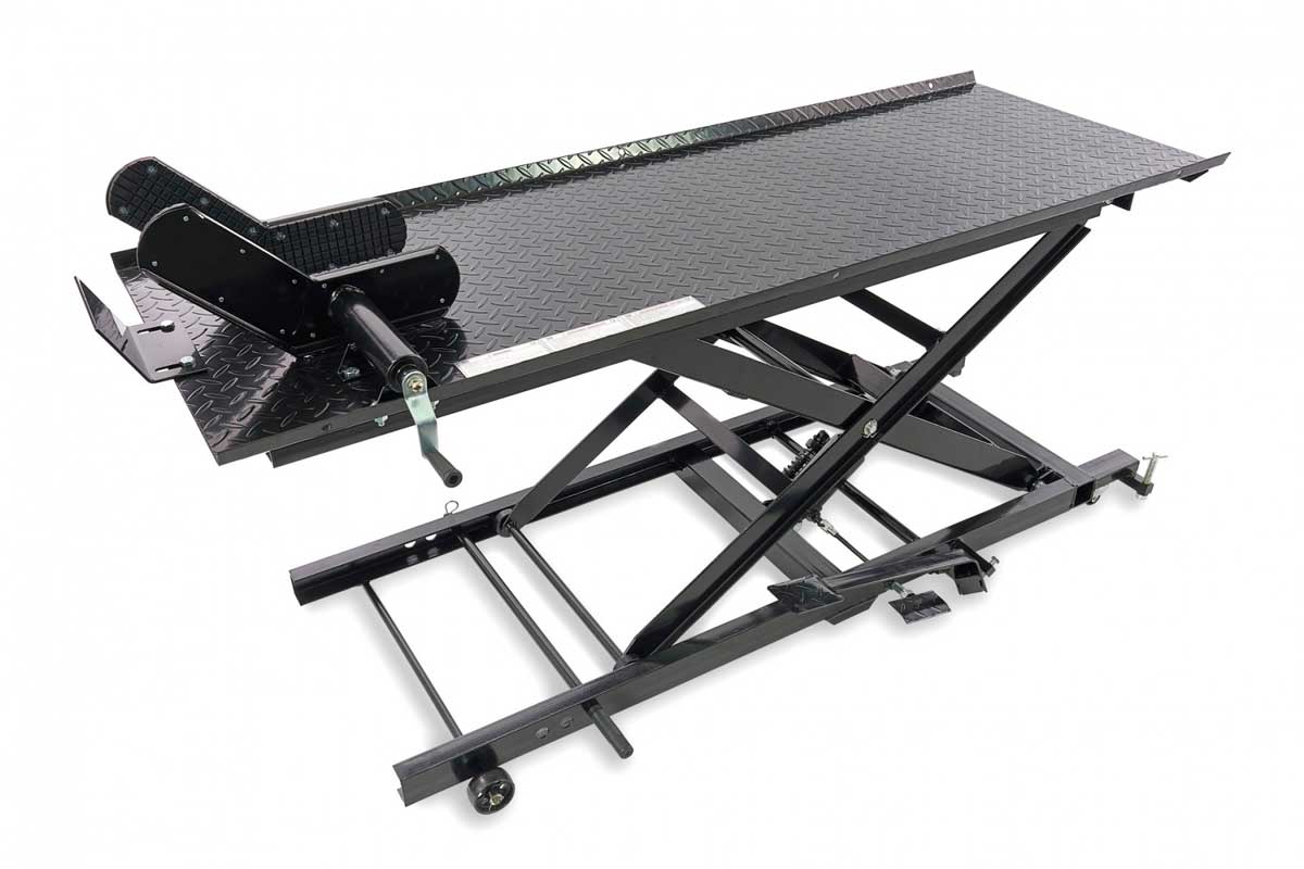 Hydraulický motocyklový zvedák 200, zvednutí až 450 kg, hmotnost 130 kg, černý