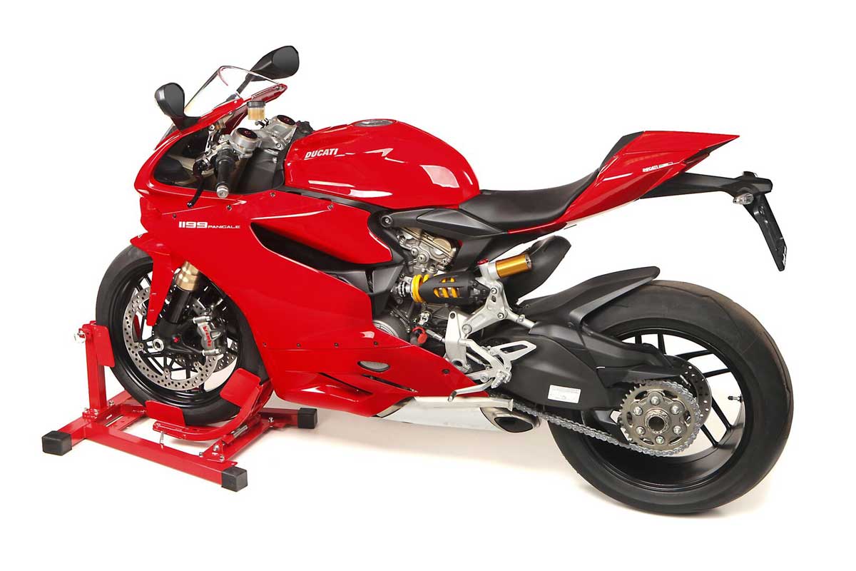 Motocyklový protipojezdový stojan pro uchycení přední pneumatiky - Model 2