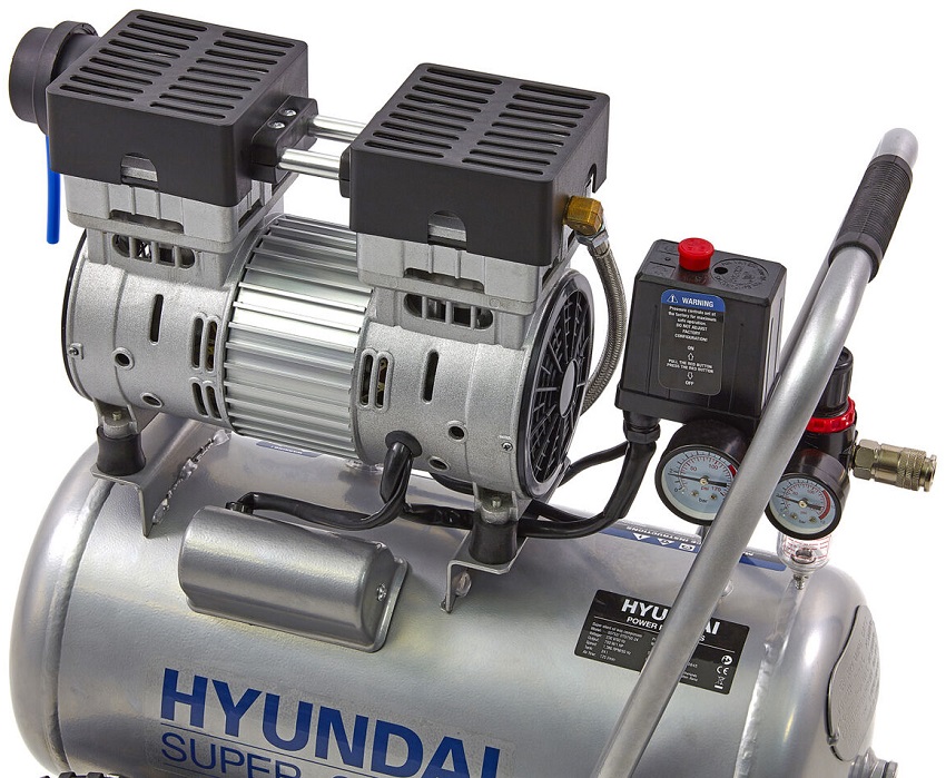 Tichý bezolejový kompresor 24 l, 2-válcový, 8 bar, 750 W, HYUNDAI