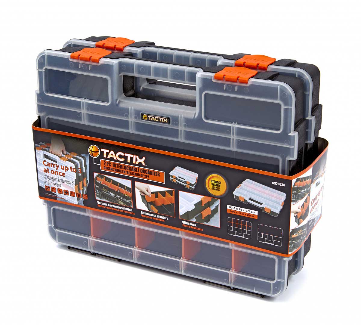 Plastové úložné boxy Tactix na nářadí a materiál 37,5 x 29 x 6,7 cm, sada 2 ks