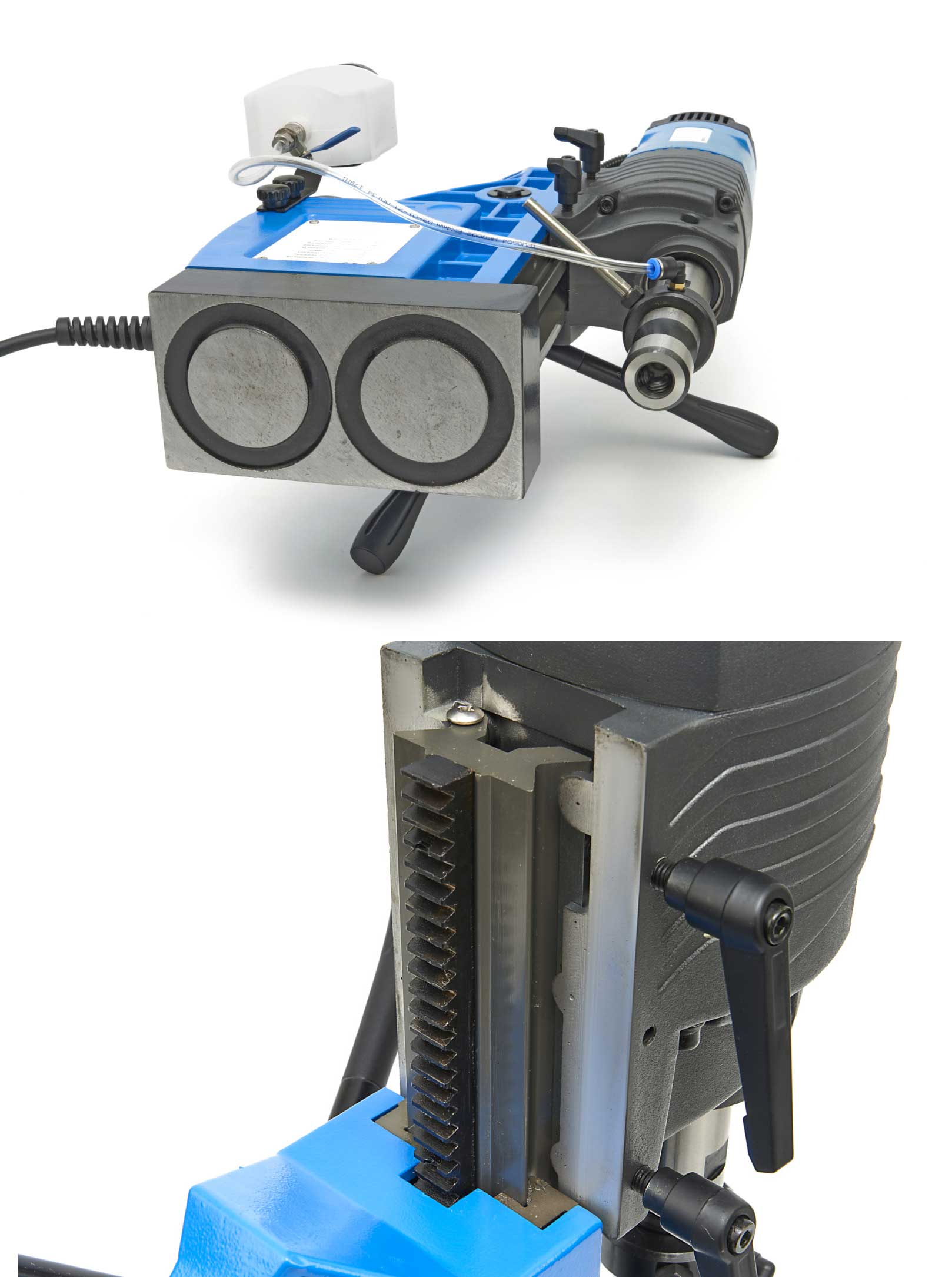 Robustní magnetická vrtačka 65 mm - přenosná vrtačka s vario otáčkami a závitovací funkcí, 26 kg