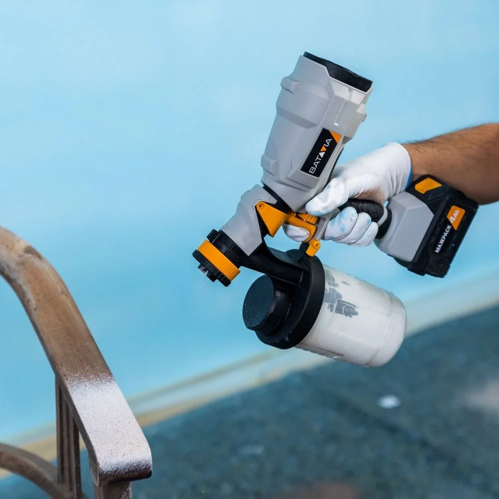 Aku bezdrátová, malířská stříkací pistole, 18V Li-Ion, průtok 750ml./min., kapacita 900ml., 60 DIN-s, bez baterie a nabíječky, bateriová platforma MAXXPACK BATAVIA