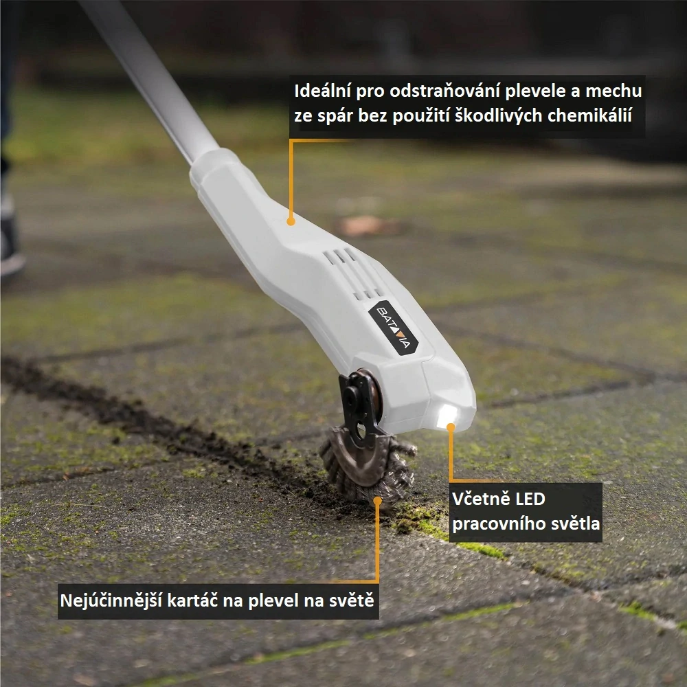 Aku bezdrátový kartáč na čištění spár, odstraňovač plevele, mechu a nečistot, 18 V, Fixxbrush BATAVIA