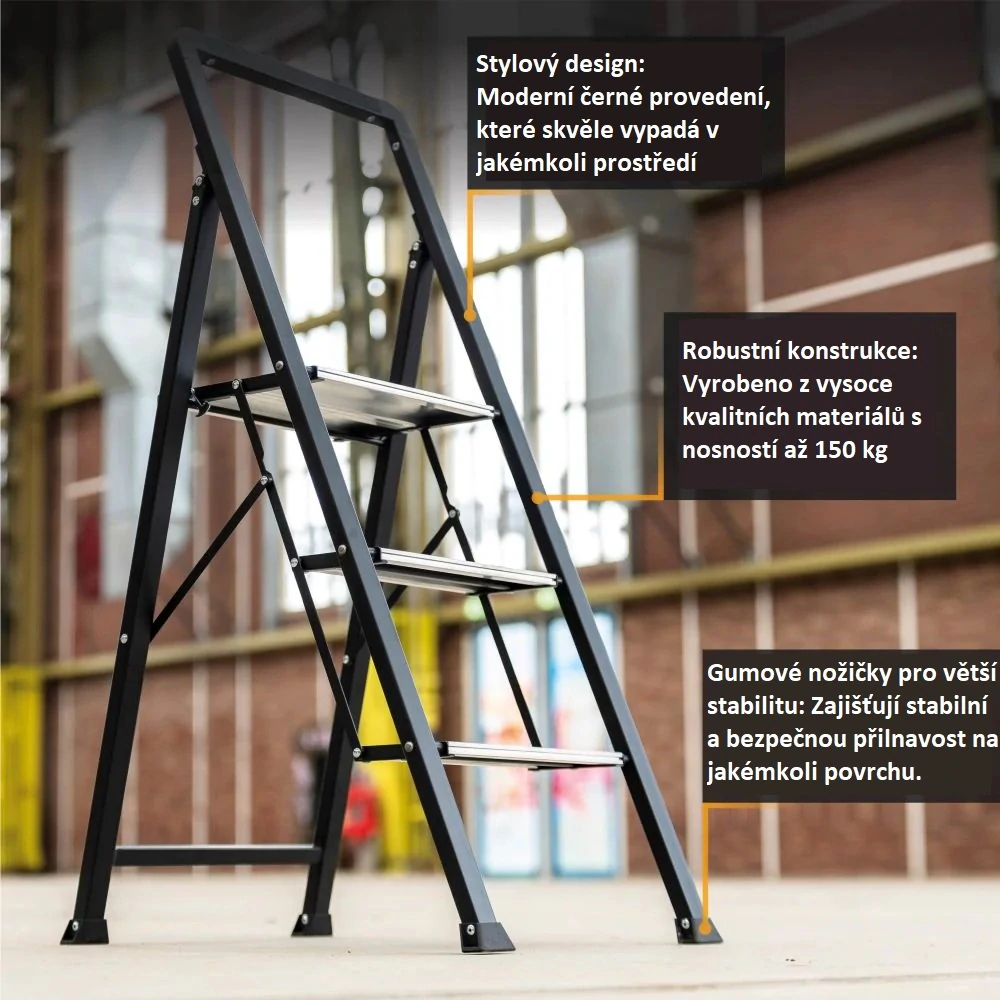 Třístupňové skládací schůdky, skládací domácí štafle, žebřík, nosnost 150 kg BATAVIA