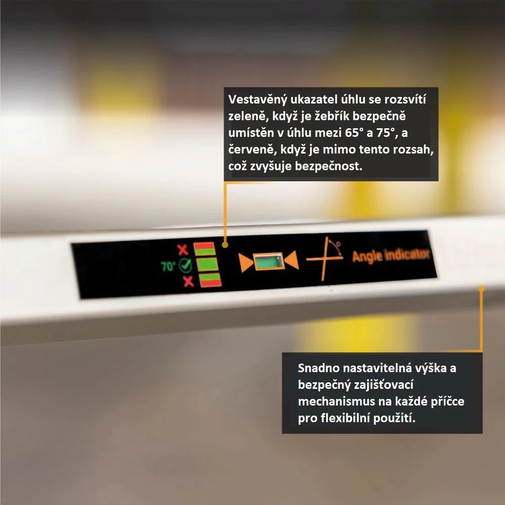 Hliníkový žebřík teleskopický, profesionální, kvalitní zpracování, délka žebříku 4,15 m, s indikátorem úhlu, max. pracovní výška 5,18 m, 14 příček, nosnost 150 kg, BATAVIA