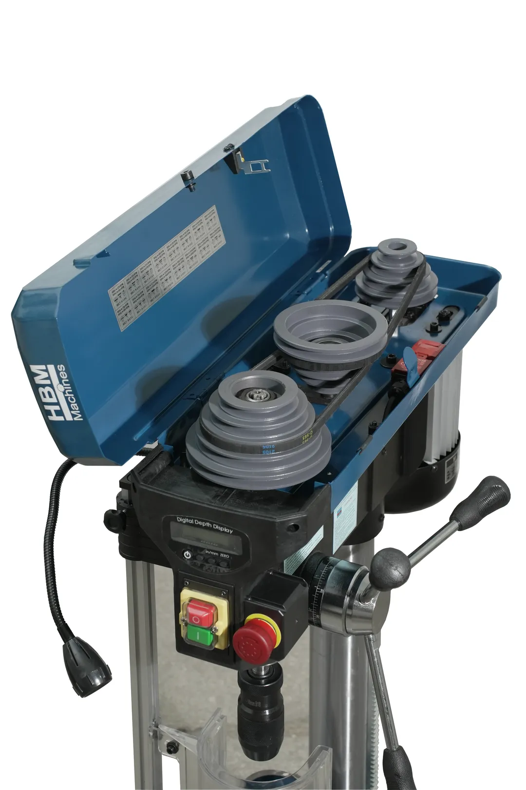 HBM 25 - stolní vrtačka na kov, MK2, s digitálním odečtem hloubky 750W, 60 kg