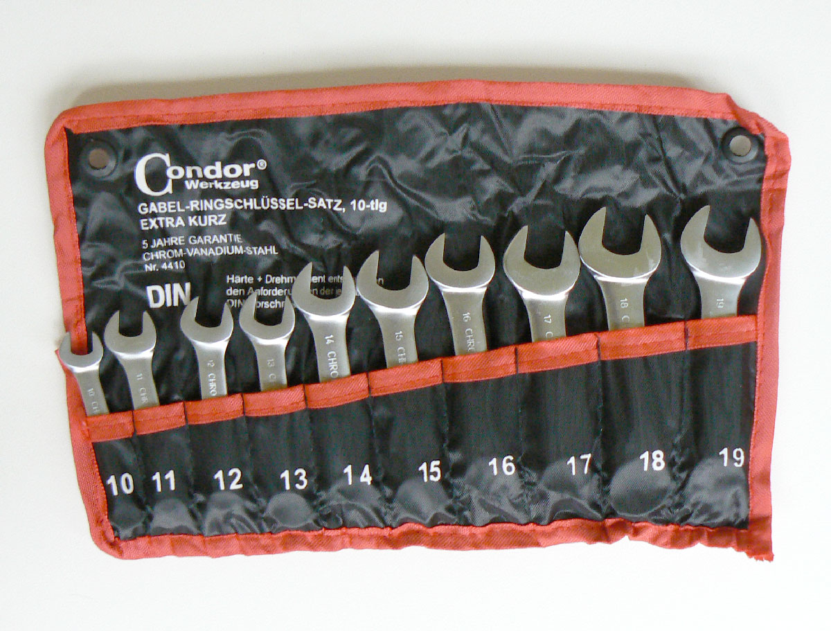 Klíče očkoploché  10 - 19 mm, v textilním obalu, extra krátké, 10 ks, Condor Werkzeug