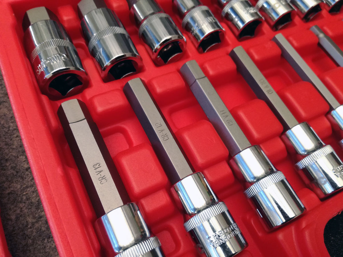 Velká sada 1/2" hlavic s bity, CrV, XZN-Torx-Inbus, standardní a prodloužené, 88 dílů, Welzh