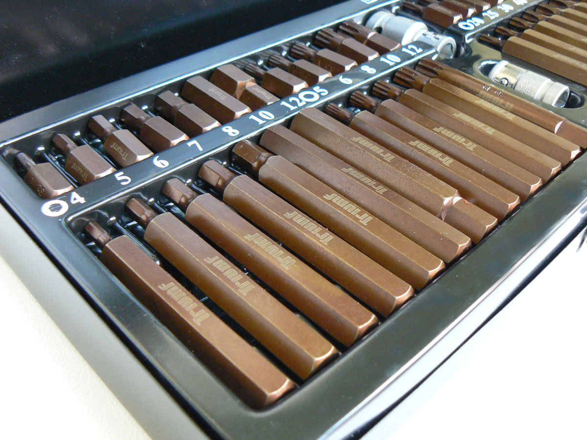 Kombi sada bity 10mm, Inbus, Torx, XZN, adaptér 3/8", 1/2", 40ks, ocel S2, Triumf