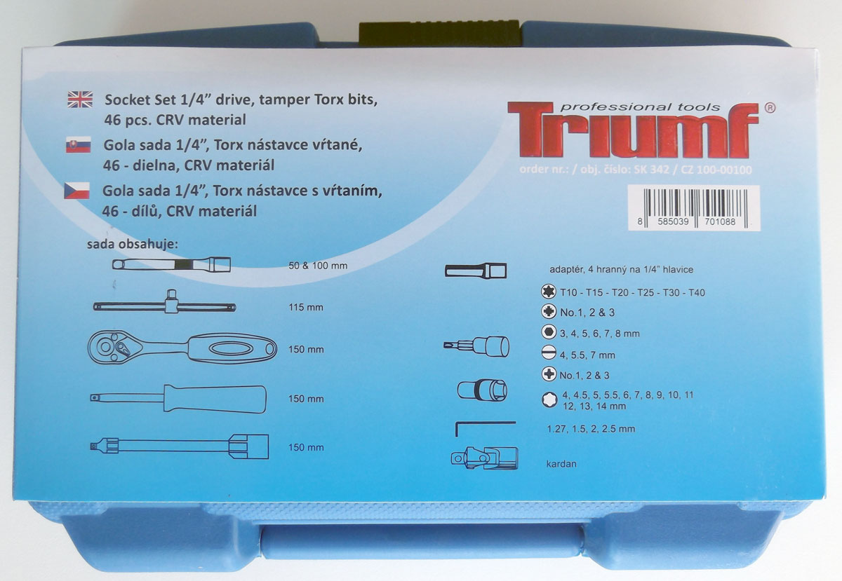Gola sada 1/4", Super-Lock 4 - 14 mm, Torx vrtaný, 47 dílů, Triumf