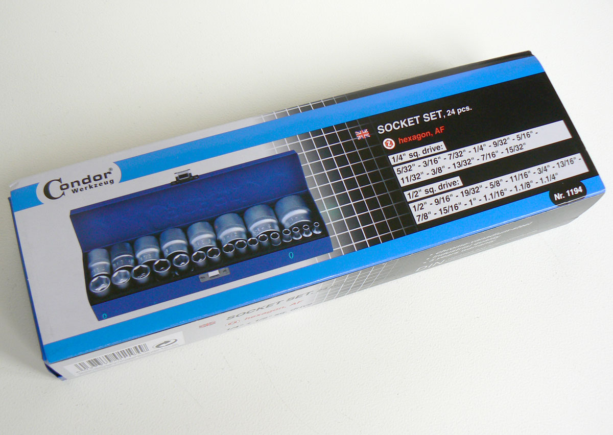 Hlavice nástrčné 1/4" - 1/2", 6 hran 5/32" - 1.1/4", 24 dílů, palcové, Condor Werkzeug