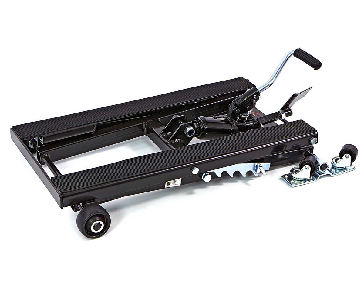 Univerzální hydraulický motocyklový zvedák pro Harley Davidson, custom a cruiser, zvednutí až 500 kg, hmotnost 25 kg