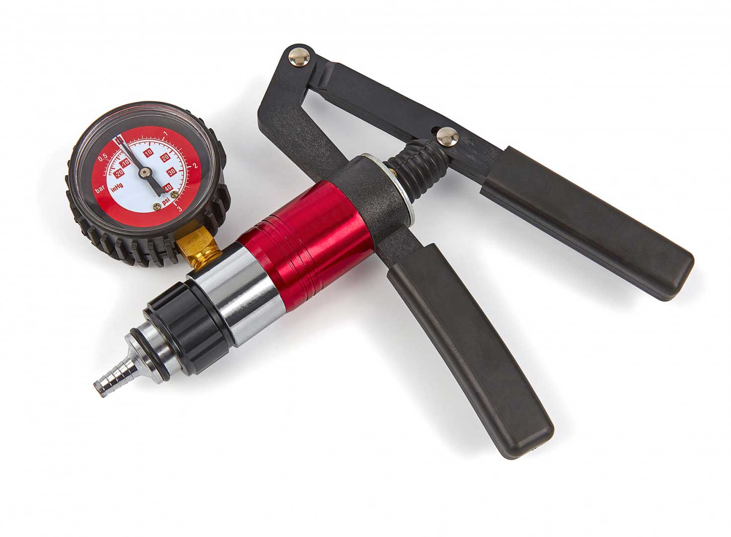 Pumpa tlaková a podtlaková pro odvzdušnění brzd a dalších systémů, rozsah -1 až + 3 bar, sada 21 dílů