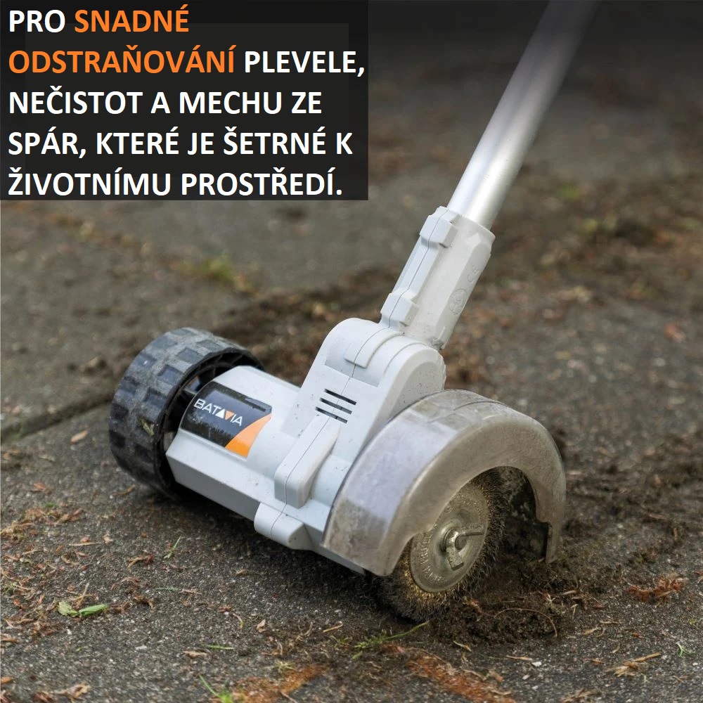 Aku bezdrátový kartáč na čištění spár, odstraňovač plevele, mechu a nečistot, 18V Li-Ion, 1200ot./min., průměr 100mm, bez baterie a nabíječky, bateriová platforma MAXXPACK BATAVIA