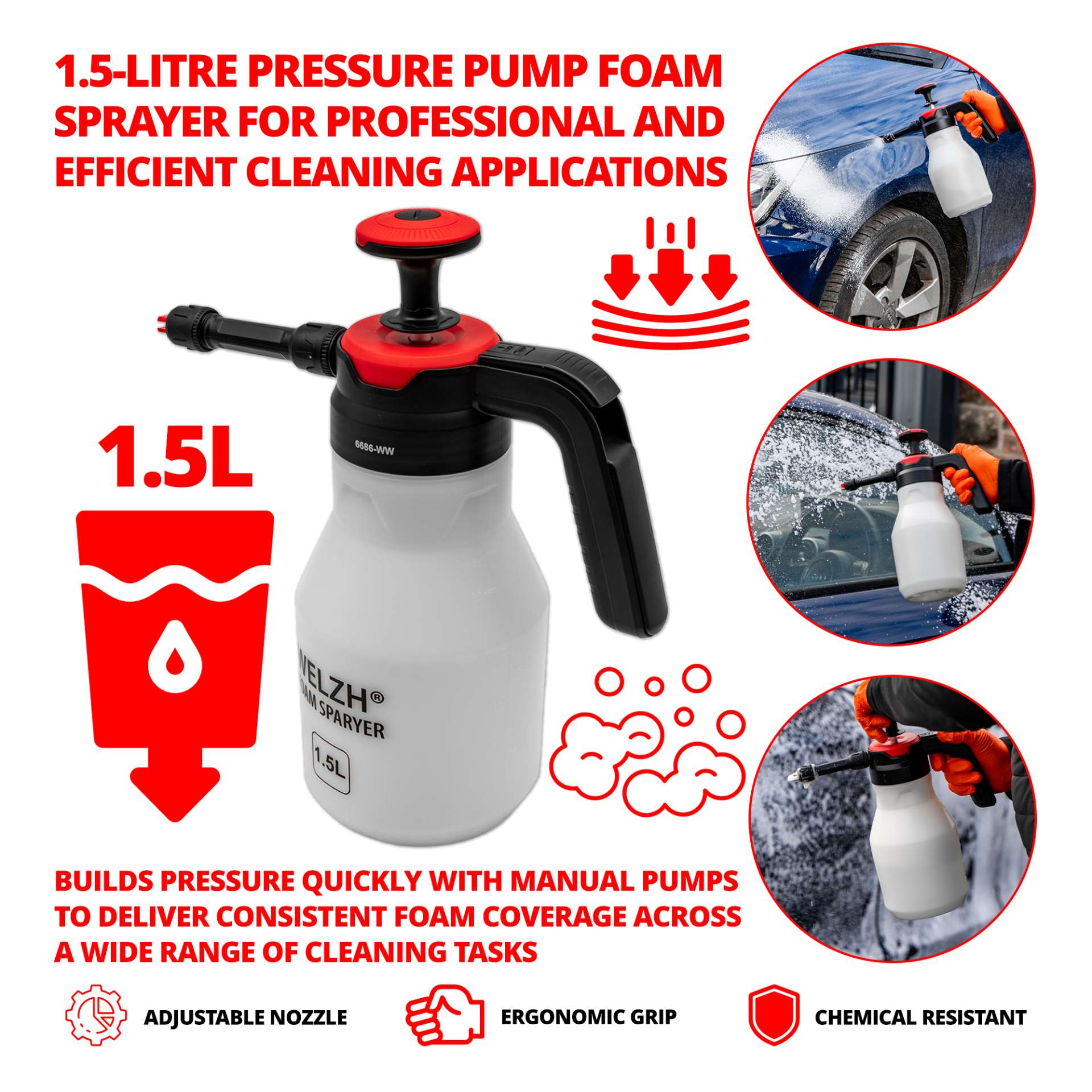 Tlakový rozprašovač pěny, objem 1,5 l, Welzh