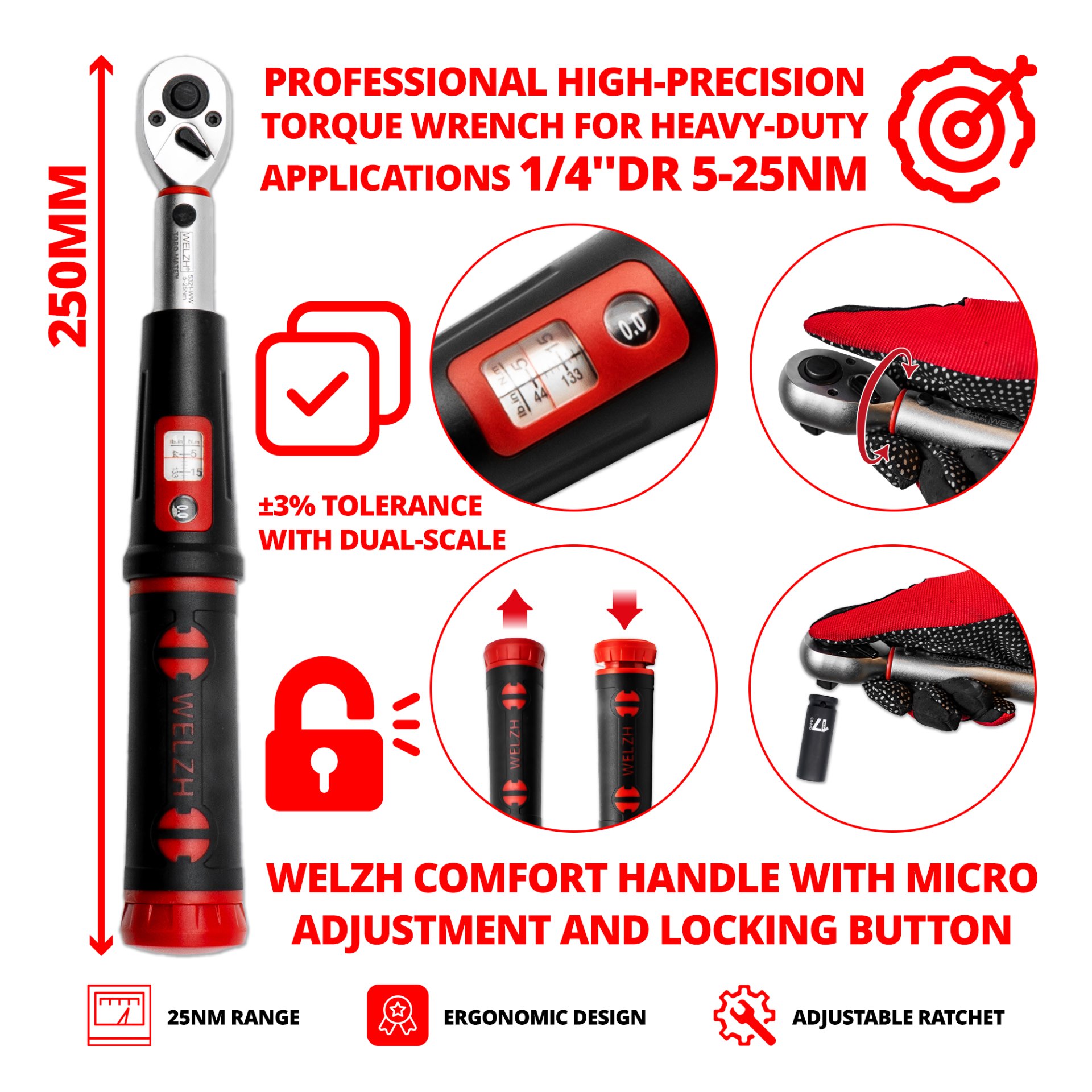 Momentový klíč ''Torq-Mate'', 1/4'', 5-25 Nm, Welzh