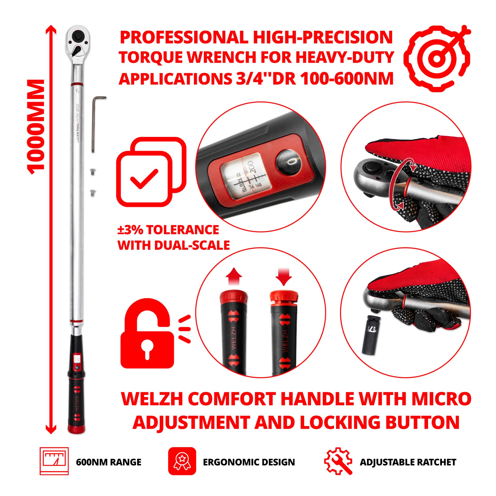 Momentový klíč ''Torq-Mate'', 3/4'', 100-600 Nm, Welzh