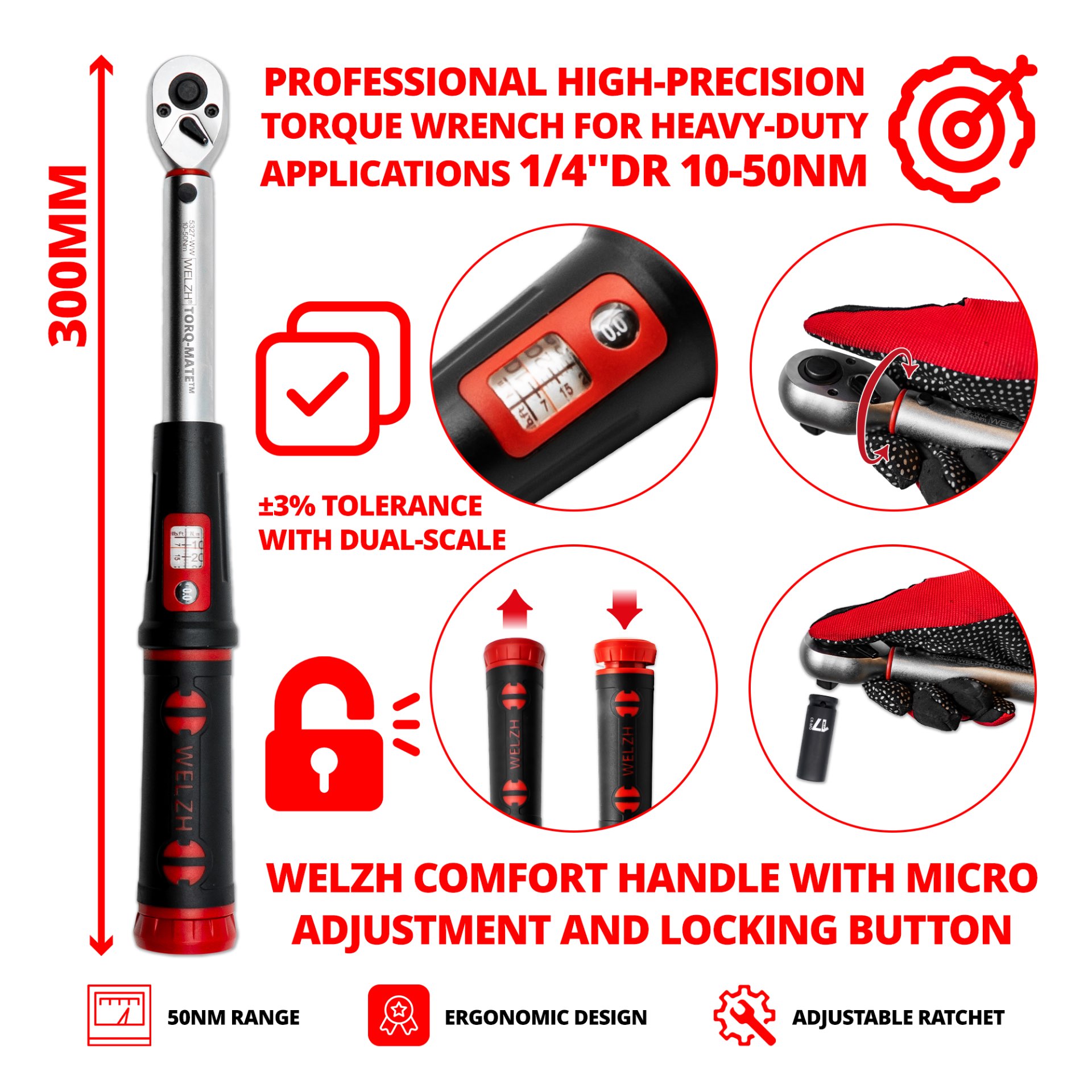 Momentový klíč ''Torq-Mate'', 1/4'', 10-50 Nm, Welzh