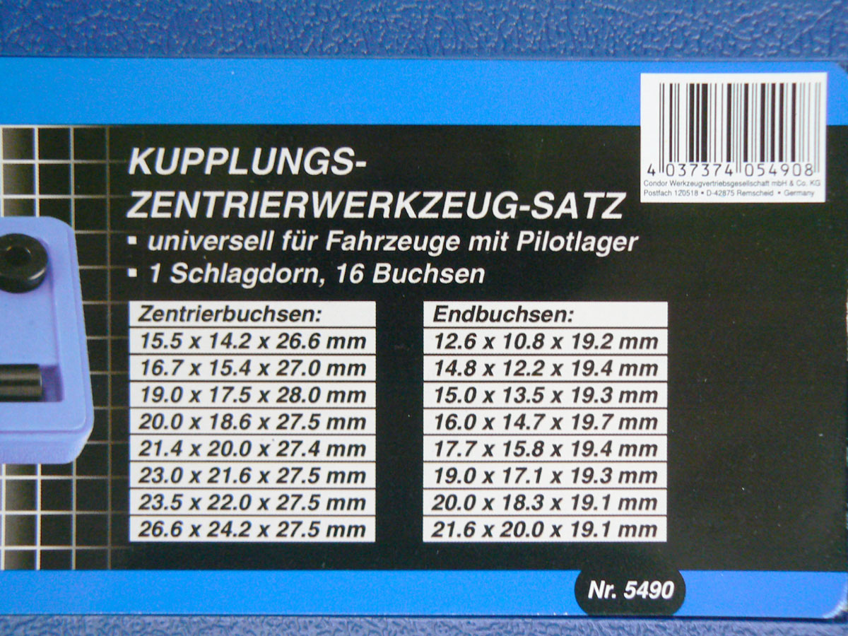 Univerzální sada přípravků pro centrování spojek automobilů, 17 dílů, Condor Werkzeug