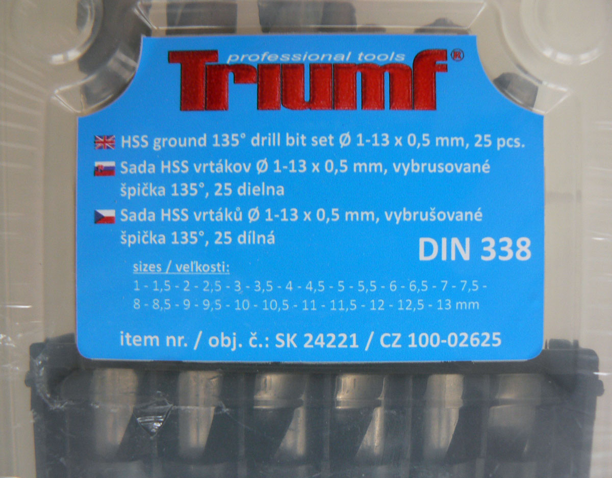 Vrtáky broušené - sada 25 dílů, HSS, DIN 338, Triumf