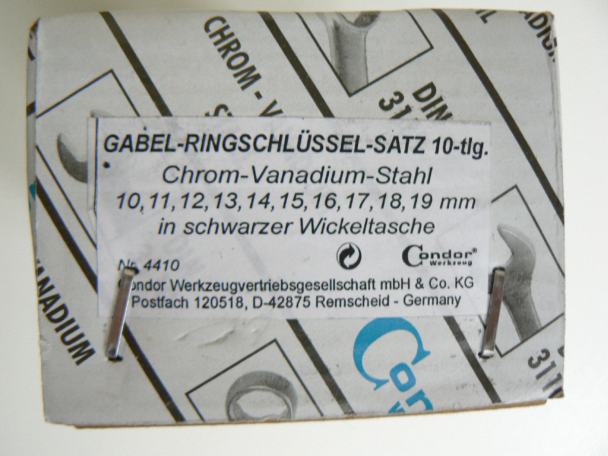 Klíče očkoploché  10 - 19 mm, v textilním obalu, extra krátké, 10 ks, Condor Werkzeug