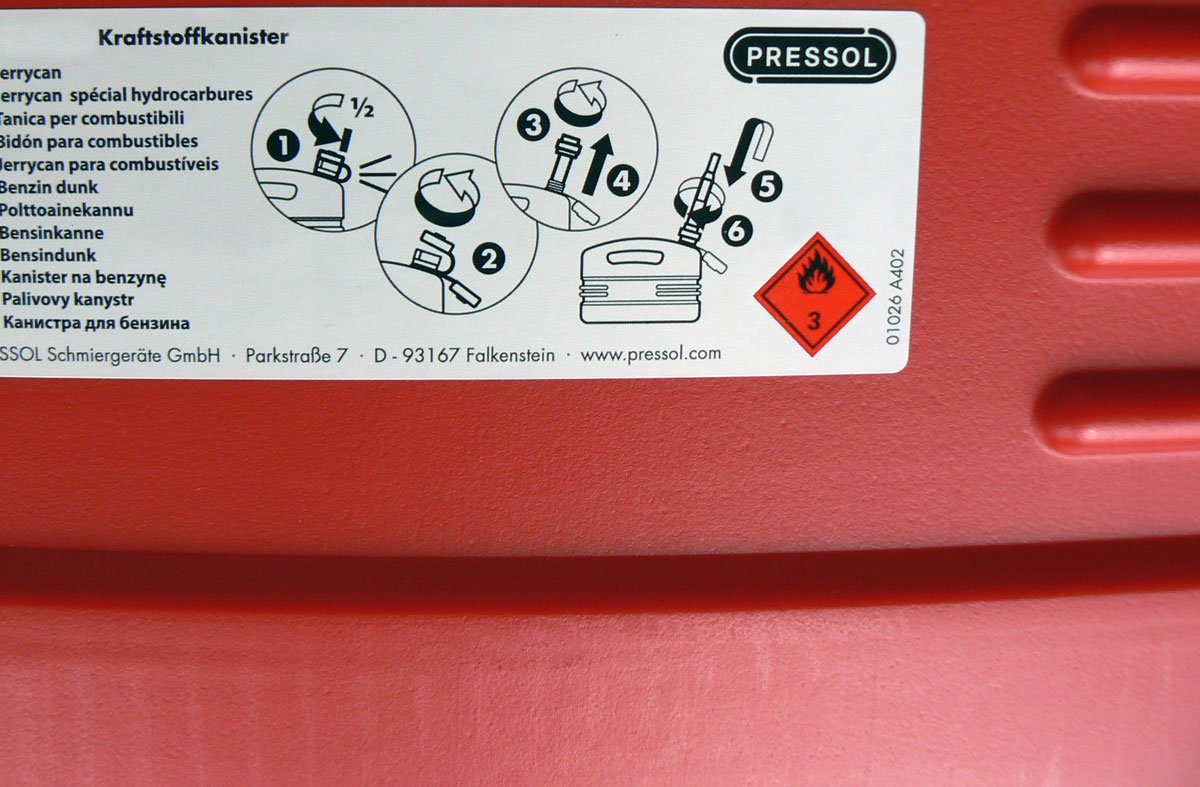 Kanystr plastový na PHM 10 l s výlevkou, Pressol