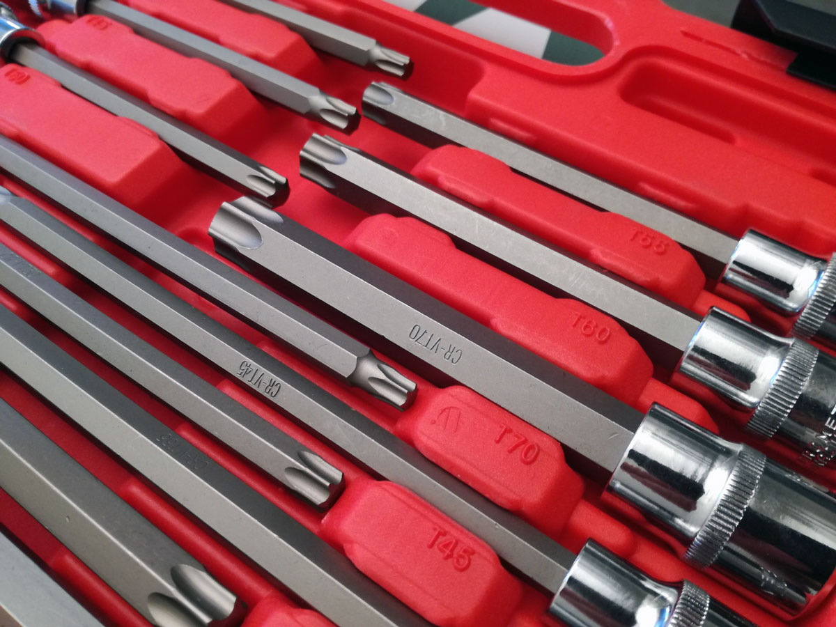 Velká sada 1/2" hlavic s bity, CrV, XZN-Torx-Inbus, standardní a prodloužené, 88 dílů, Welzh