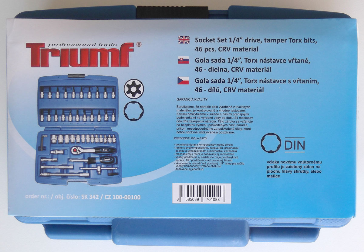 Gola sada 1/4", Super-Lock 4 - 14 mm, Torx vrtaný, 47 dílů, Triumf