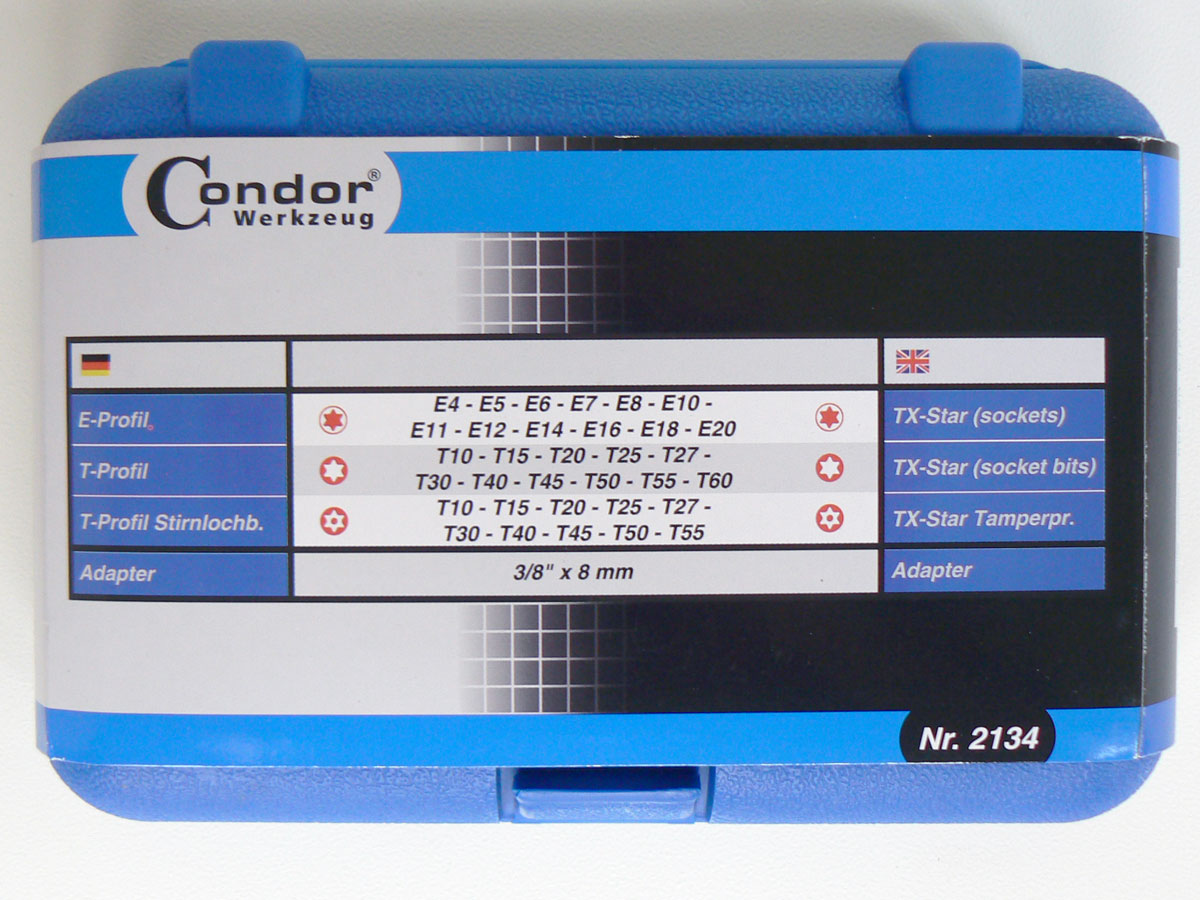 Hlavice  3/8", Torx-E-profil, bity 5/16" Torx, vrtané, 34 ks, Condor Werkzeug