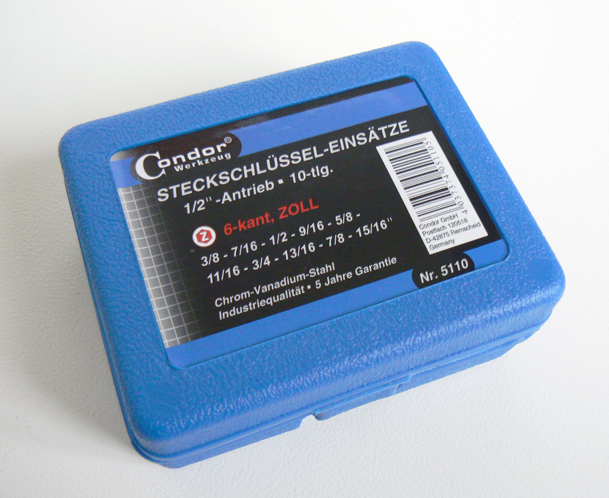 Hlavice nástrčné 1/2", 6 hran 3/8" - 15/16", sada 10 dílů, palcové, Condor Werkzeug
