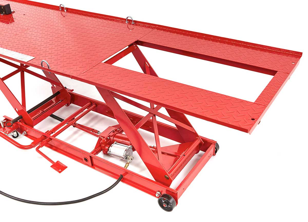 Pneumatický a hydraulický motocyklový zvedák 300, zvednutí až 450 kg, luxusní upínací háky, hmotnost 150 kg