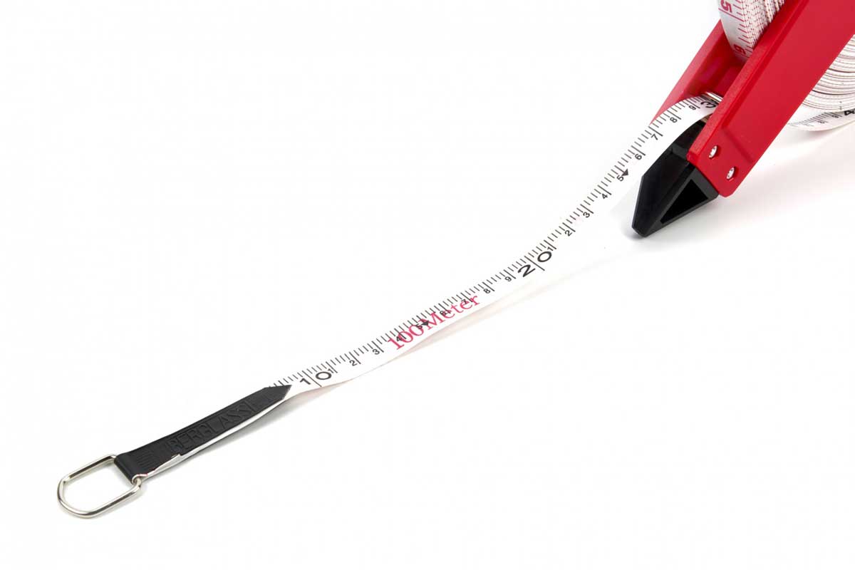 Svinovací měřicí pásmo vyztužené skleněnými vlákny, 100 m x 13 mm, svinovací metr, vhodné pro geodety