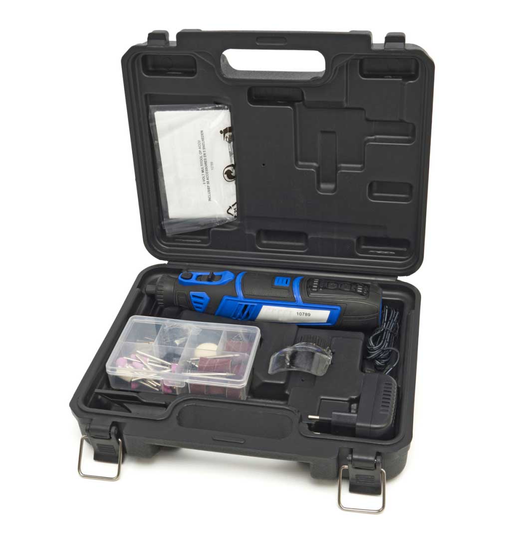 Luxusní malá ruční bruska - multinástroj, bateriová 8V, USB nabíječka, sada příslušenství 58 dílů, 5 rychlostí