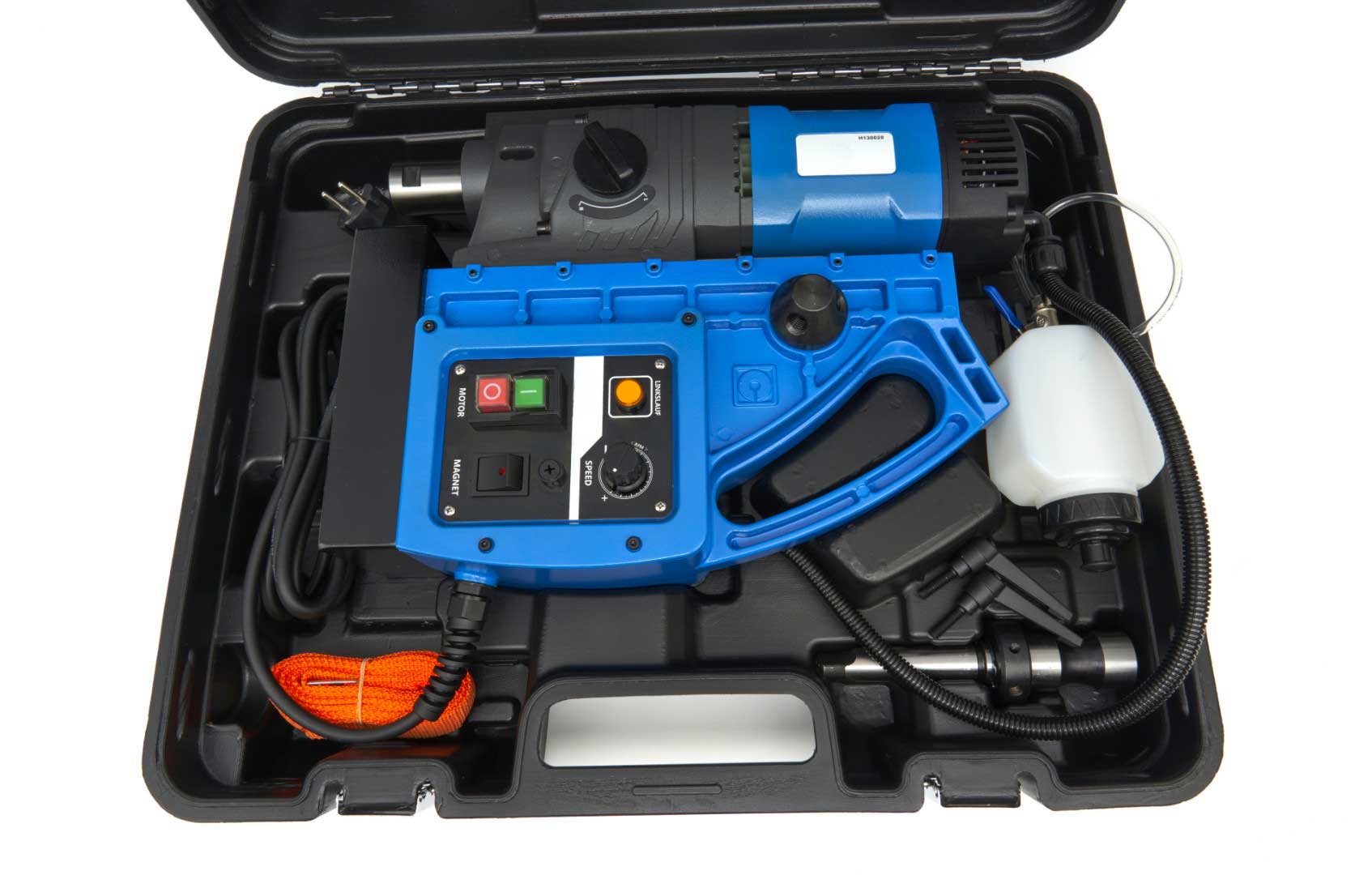 Robustní magnetická vrtačka 65 mm - přenosná vrtačka s vario otáčkami a závitovací funkcí, 26 kg