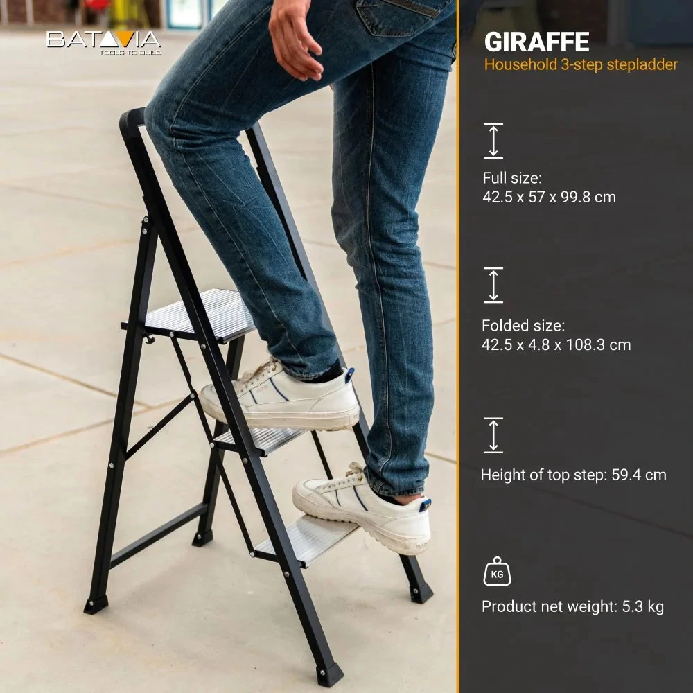 Třístupňové skládací schůdky, skládací domácí štafle, žebřík, nosnost 150 kg BATAVIA