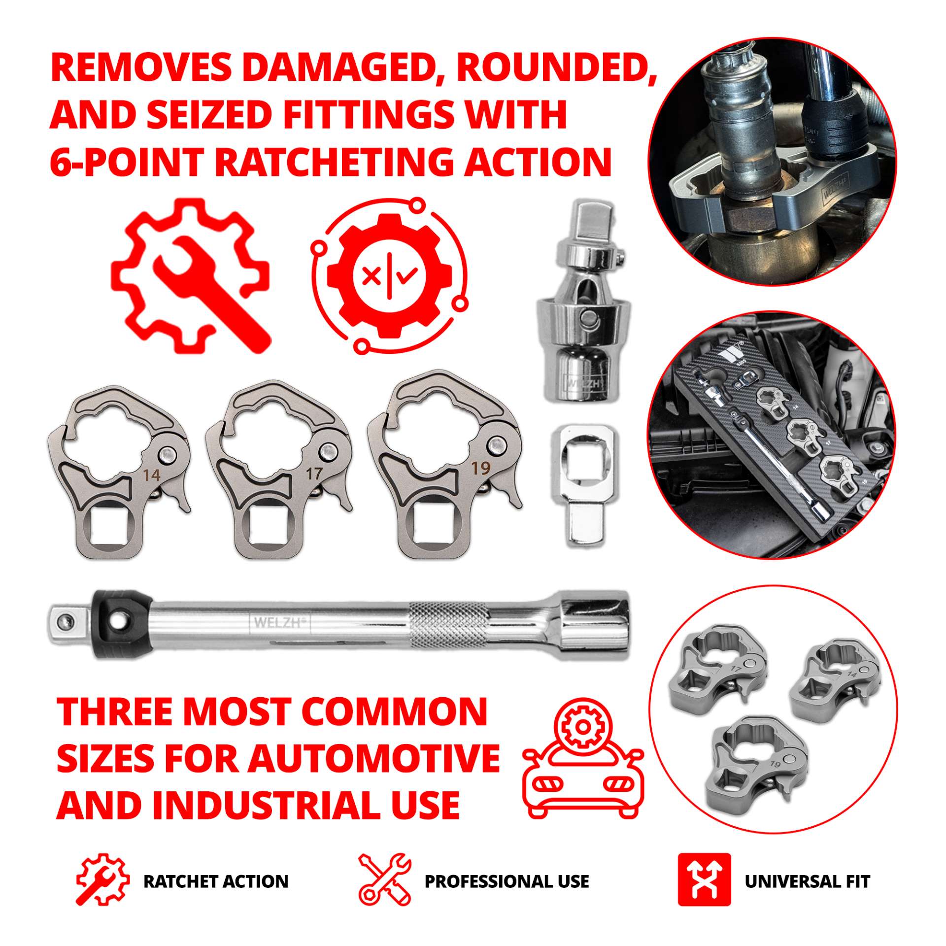 Sada klíčů na senzory, vstřikovače, sondy, hydrauliku, klimatizaci apod, 6 dílů, Welzh
