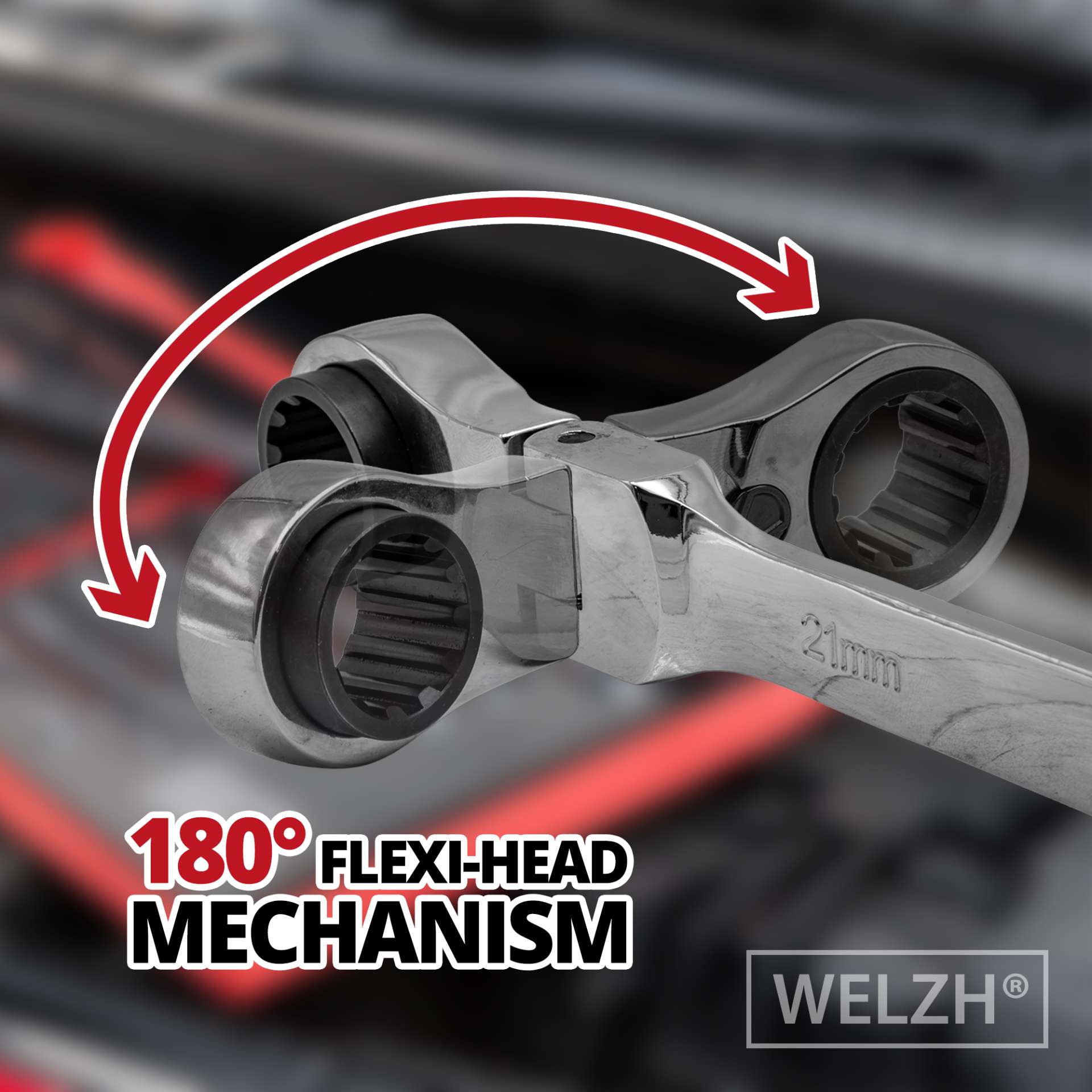 Klíče očkové ráčnové 8 - 24 mm, výkyvné, extra dlouhé, sada 8 dílů, Welzh