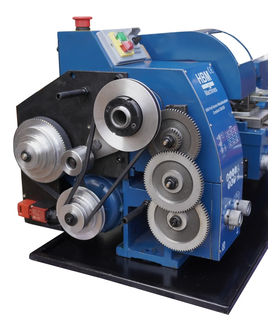 HBM 250 x 550, hrotový soustruh na kov, řemenový pohon, převodovka posuvů norton, plně vybavený, 1f, 750 W, 140 kg