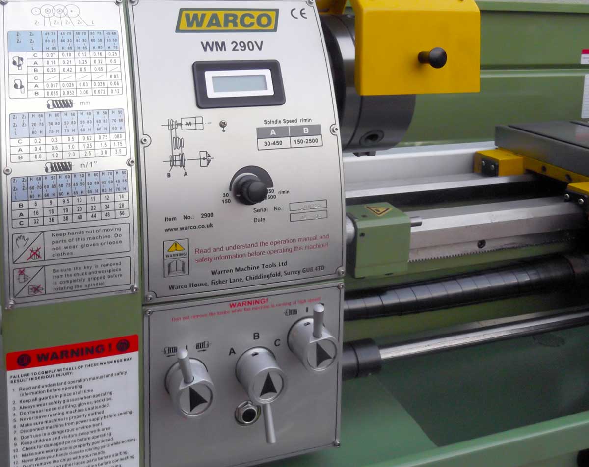 Warco WM 290V, soustruh na kov, AC motor 3f s invertorem, LCD-DRO