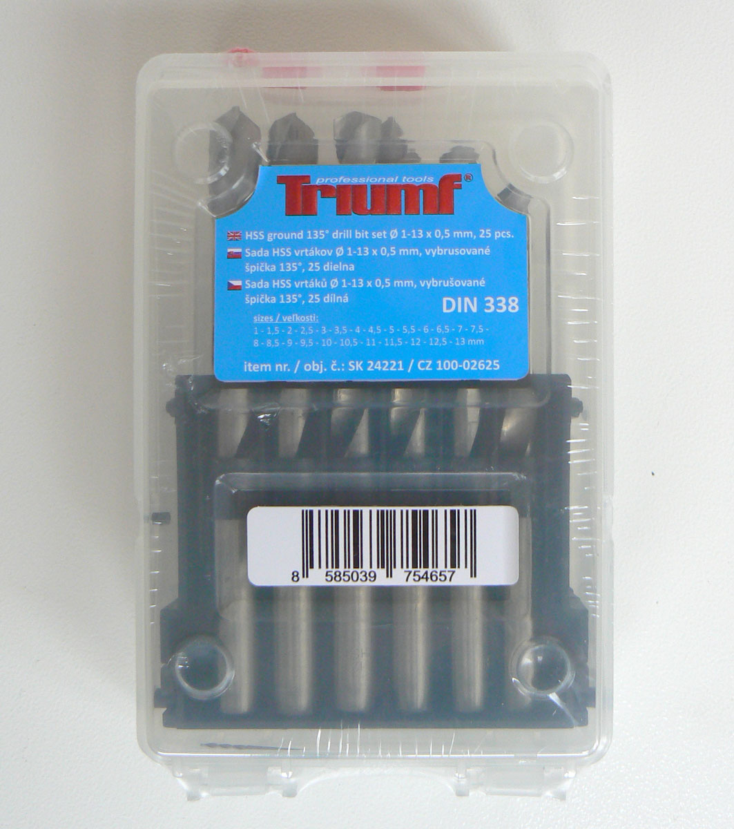 Vrtáky broušené - sada 25 dílů, HSS, DIN 338, Triumf