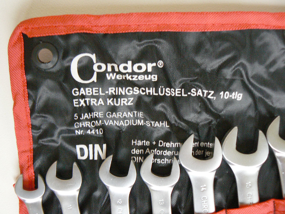 Klíče očkoploché  10 - 19 mm, v textilním obalu, extra krátké, 10 ks, Condor Werkzeug