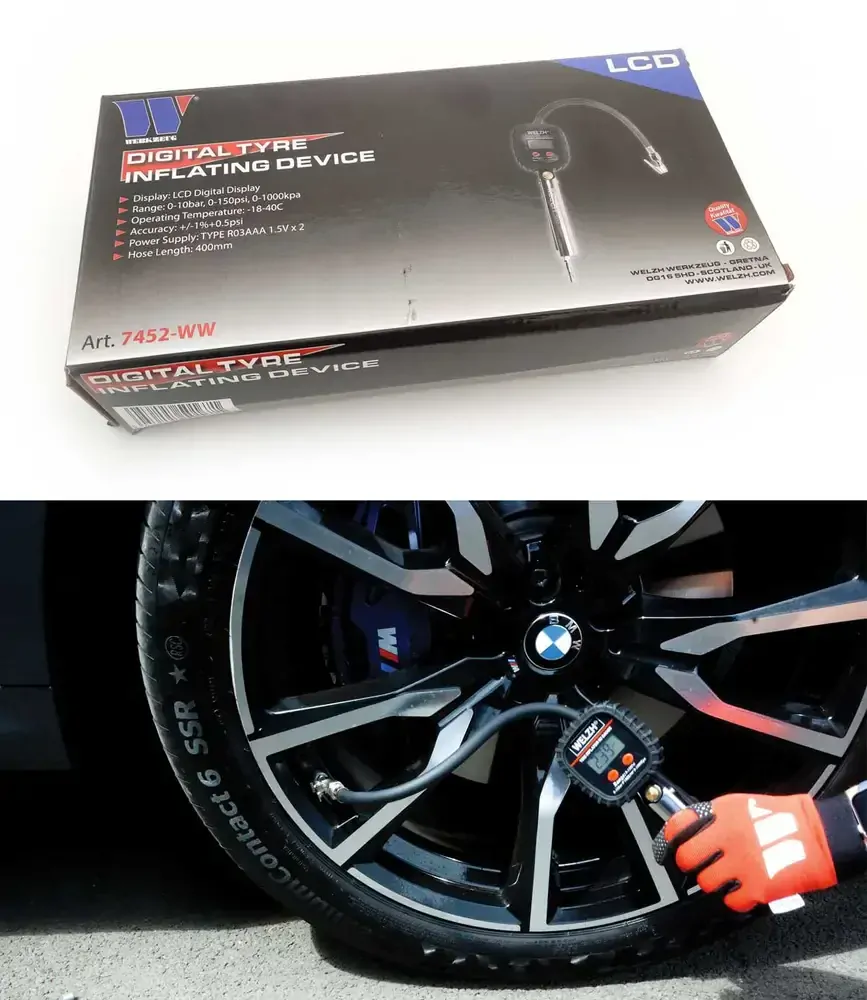 Profesionální pneuhustič - pistole na huštění pneumatik s digitálním manometrem, Welzh