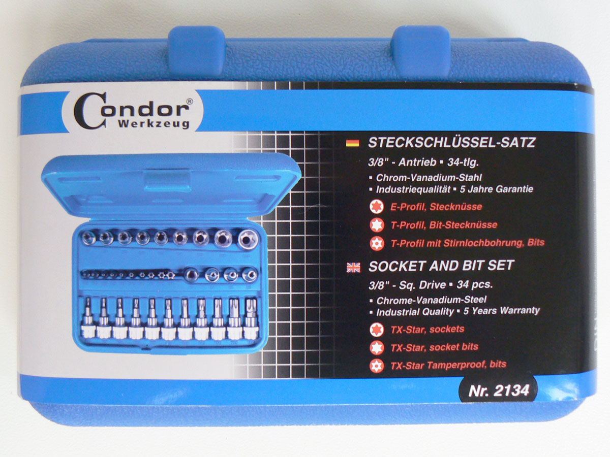Hlavice  3/8", Torx-E-profil, bity 5/16" Torx, vrtané, 34 ks, Condor Werkzeug