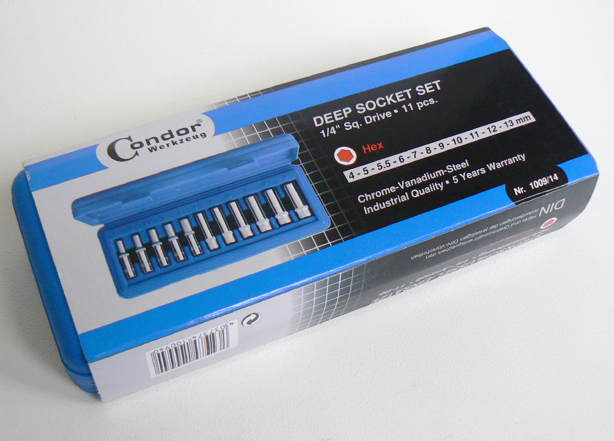 Hlavice nástrčné 1/4", 6 hran 4 - 13 mm, prodloužené, sada 11 dílů, Condor Werkzeug