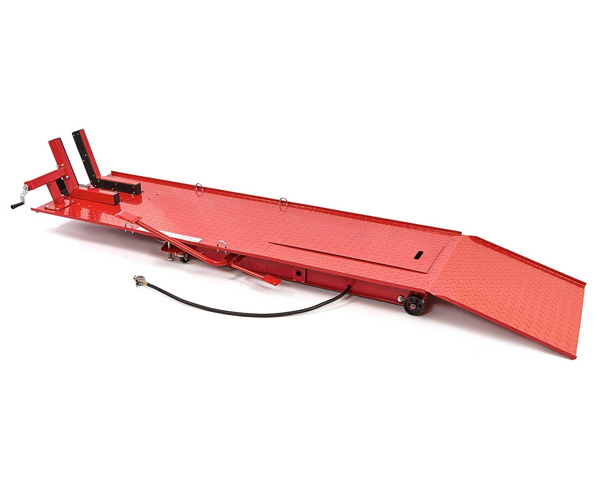 Pneumatický a hydraulický motocyklový zvedák 300, zvednutí až 450 kg, luxusní upínací háky, hmotnost 150 kg