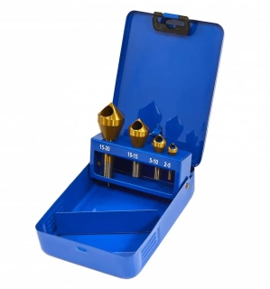 Záhlubníky-odjehlovače 2 - 20 mm, sada 4 díly, HSS-TiN, s příčným otvorem, úhel 90°