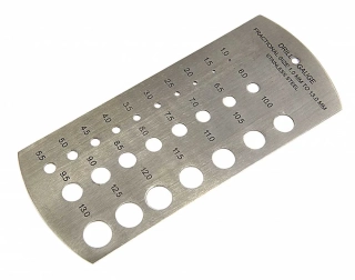 Nerezová měrka na měření velikosti vrtáků 1 - 13 mm, 25 otvorů