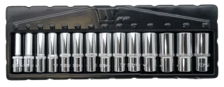 Nástrčné hlavice 3/8", 6 hran, 8 - 21 mm, CrV, prodloužené, sada 14 dílů, Welzh
