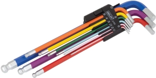 Klíče zástrčné Inbus 1.5-10, sada 9 dílů, S2, s koulí, extra dlouhé, Welzh