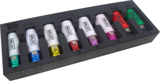 Hlavice nástrčné ochranné na šrouby kol automobilů, 1/2", 15 - 24 mm, CrMo, sada 8 kusů, Welzh